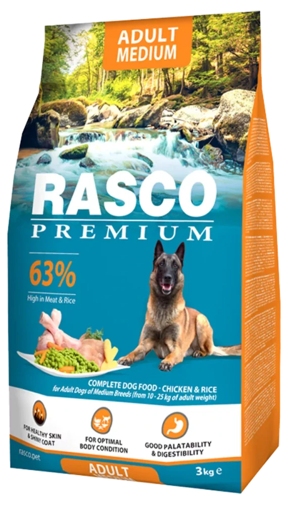 Krmivo Rasco Premium Adult Medium kuře s rýží 3kg