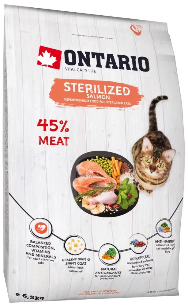 Krmivo Ontario Cat Sterilised Salmon 6,5kg