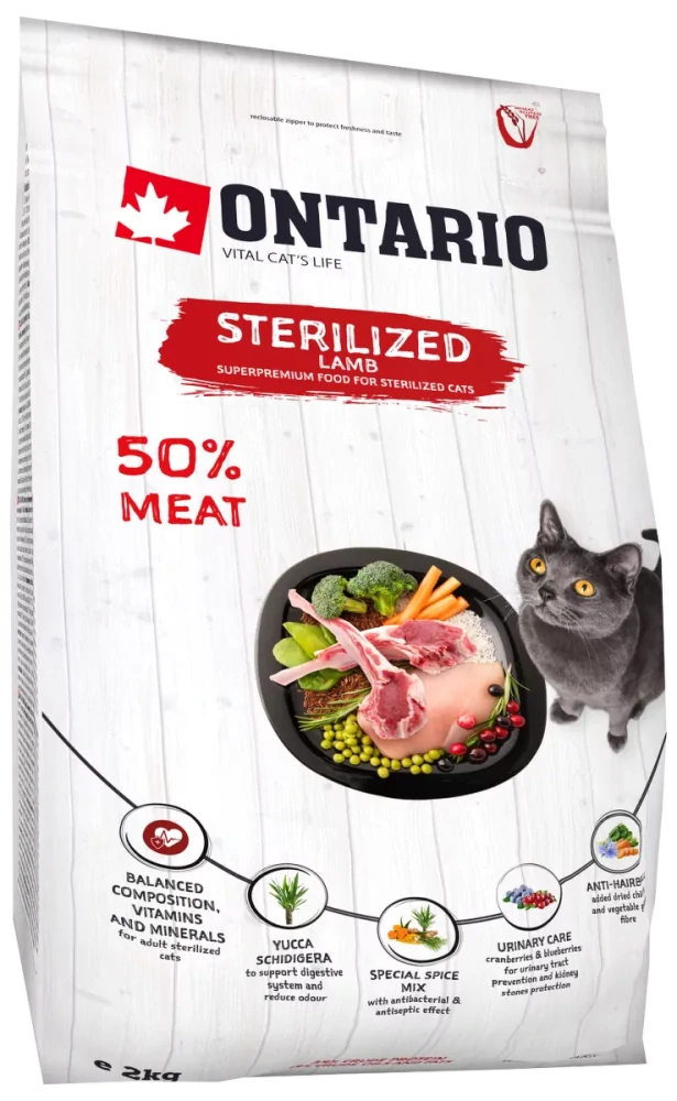 Krmivo Ontario Cat Sterilised Lamb 2kg