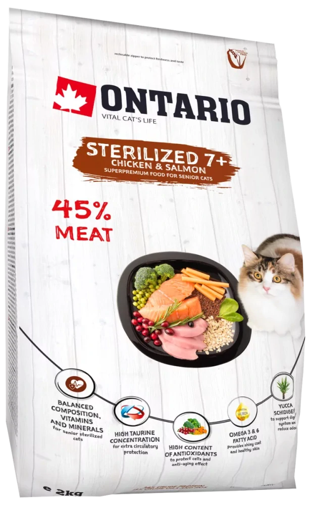 Krmivo Ontario Cat Sterilised 7+ Senior 2kg