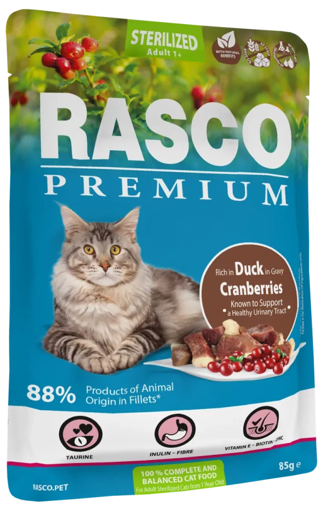 Kapsička Rasco Premium Cat Adult Sterilized Duck in Gravy 85g