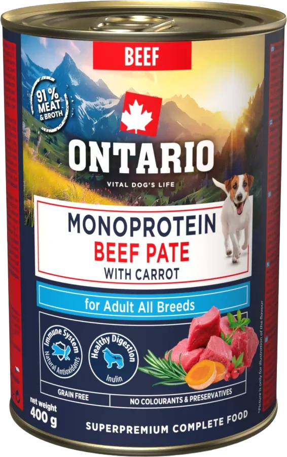 Konzerva Ontario Adult Monoprotein hovězí paté s mrkví 400g