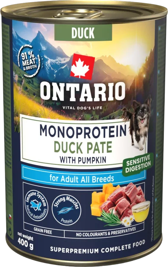 Konzerva Ontario Adult Monoprotein kachní paté s dýni 400g