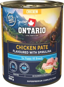 Konzerva Ontario Puppy kuřecí pate s příchutí spiruliny 800g