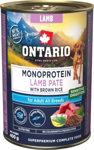 Konzerva Ontario Adult Monoprotein jehněčí paté s hnědou rýži 400g