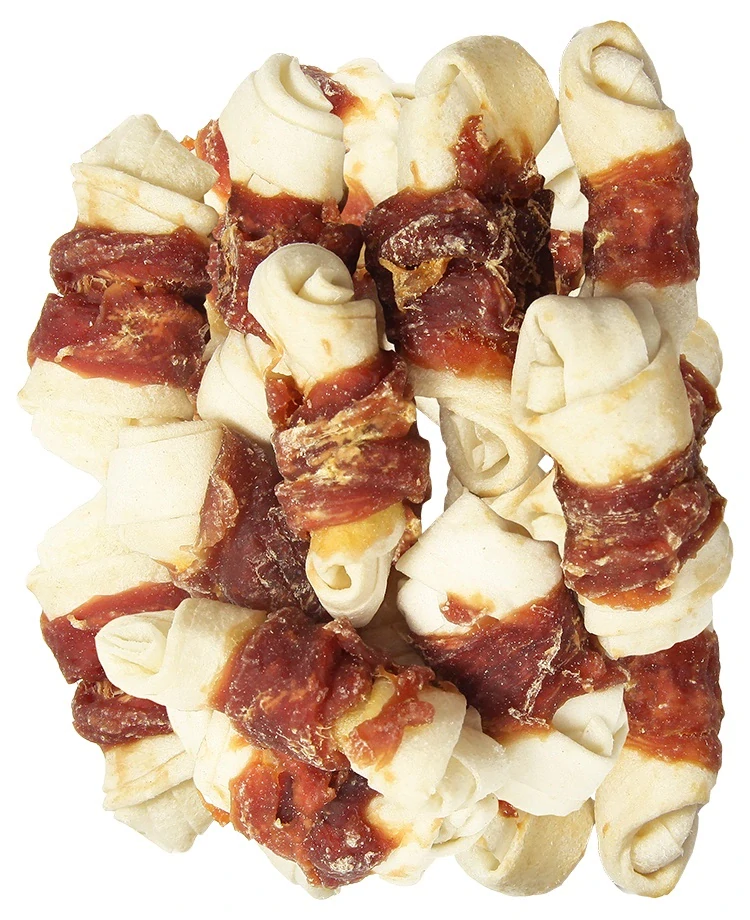 Pochoutka Rasco Premium buvolí kůže s kachním, uzly 5cm 230g